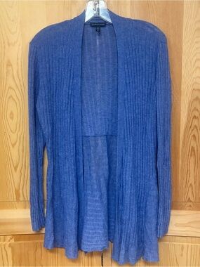 Eileen Fisher Blue Ribbed Open-Front Cardigan